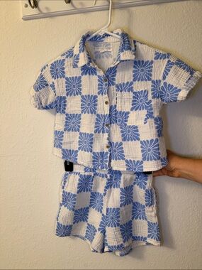 Grayson Threads Blue and White Floral Check Kids Matching Set